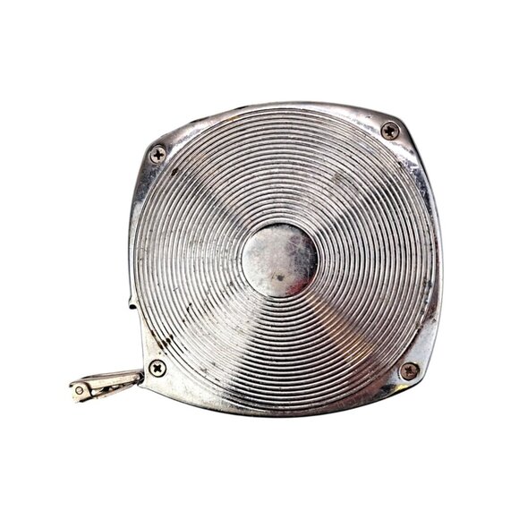 Vintage Evans Tape Measure 50 Ft White Steel 505 Made In USA Wind Up Knob Tool - Picture 4 of 6